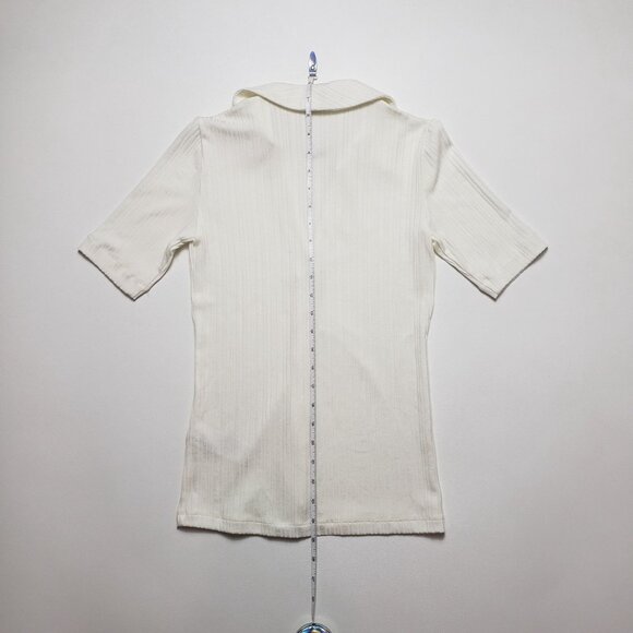 Madewell Cutaway Hem Polo Top Women XXS  Creme Fraiche Ivory SS Ribbed Button-Up - Picture 7 of 16